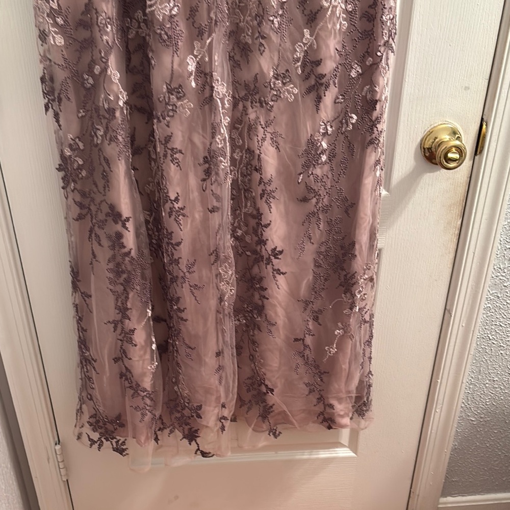 La Femme Floral Beaded Evening Dress With Sheer Cap Sleeves, So Beautiful - Picture 11 of 12